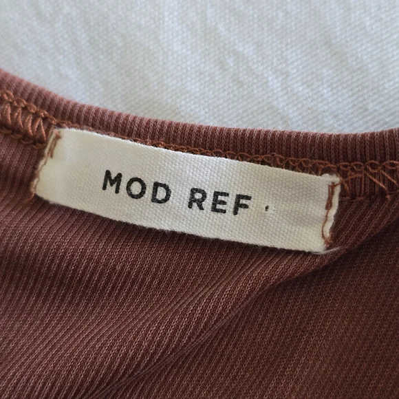 Mod Ref Rust Brown Micro Ribbed High Low Midi Dress Keyhole Back Minimalist Sz L - Picture 2 of 11